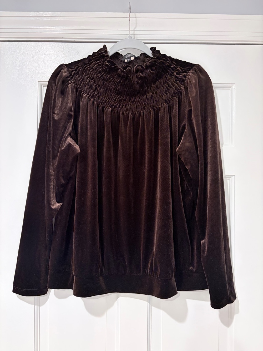Vintage Bendigo Impressions Brown Velvet Smocked Blouse XL